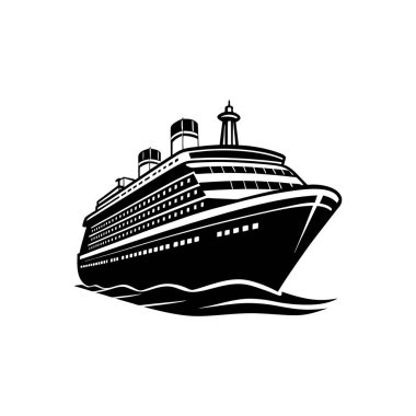 Çarpıcı bir siyah beyaz yolcu gemisi silueti, cesur ve stilize bir tasarım sergiliyor..