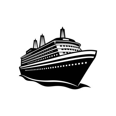 Çarpıcı bir siyah beyaz yolcu gemisi silueti, cesur bir vektör stiliyle sunuluyor..