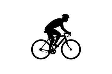 Bisiklet süren, minimalist bir stili sergileyen basit ve cesur bir bisikletçinin silüeti..