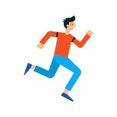 Basitleştirilmiş, modern bir stili sergileyen, koşan bir adamın ayırt edici düz dizayn silüeti..