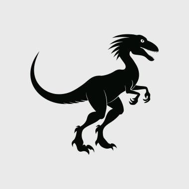 Bir Velociraptor 'un çarpıcı siyah silueti, kendine özgü stilize bir tasarımı sergiliyor..
