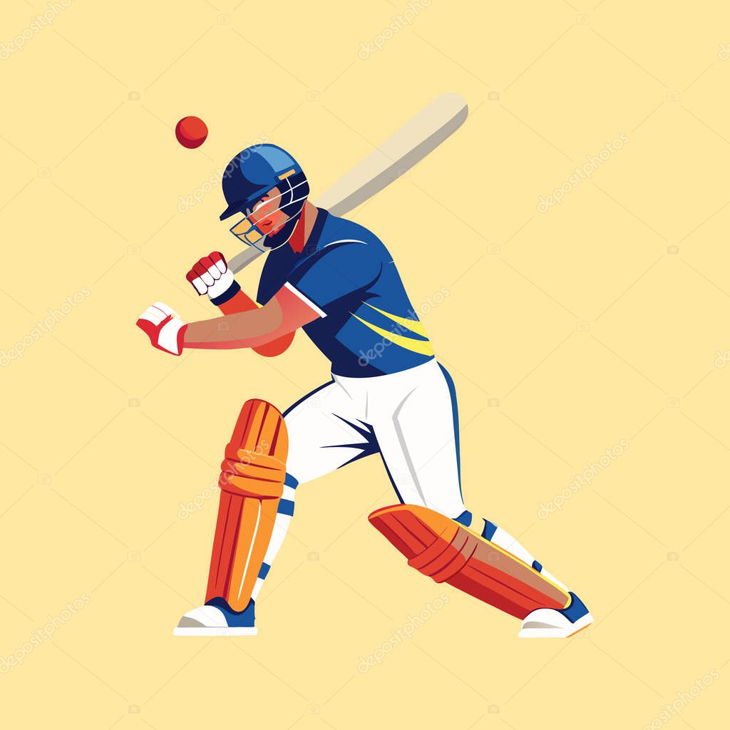 A dynamic cricket batsman silhouette, showcasing a distinctive flat vector style.