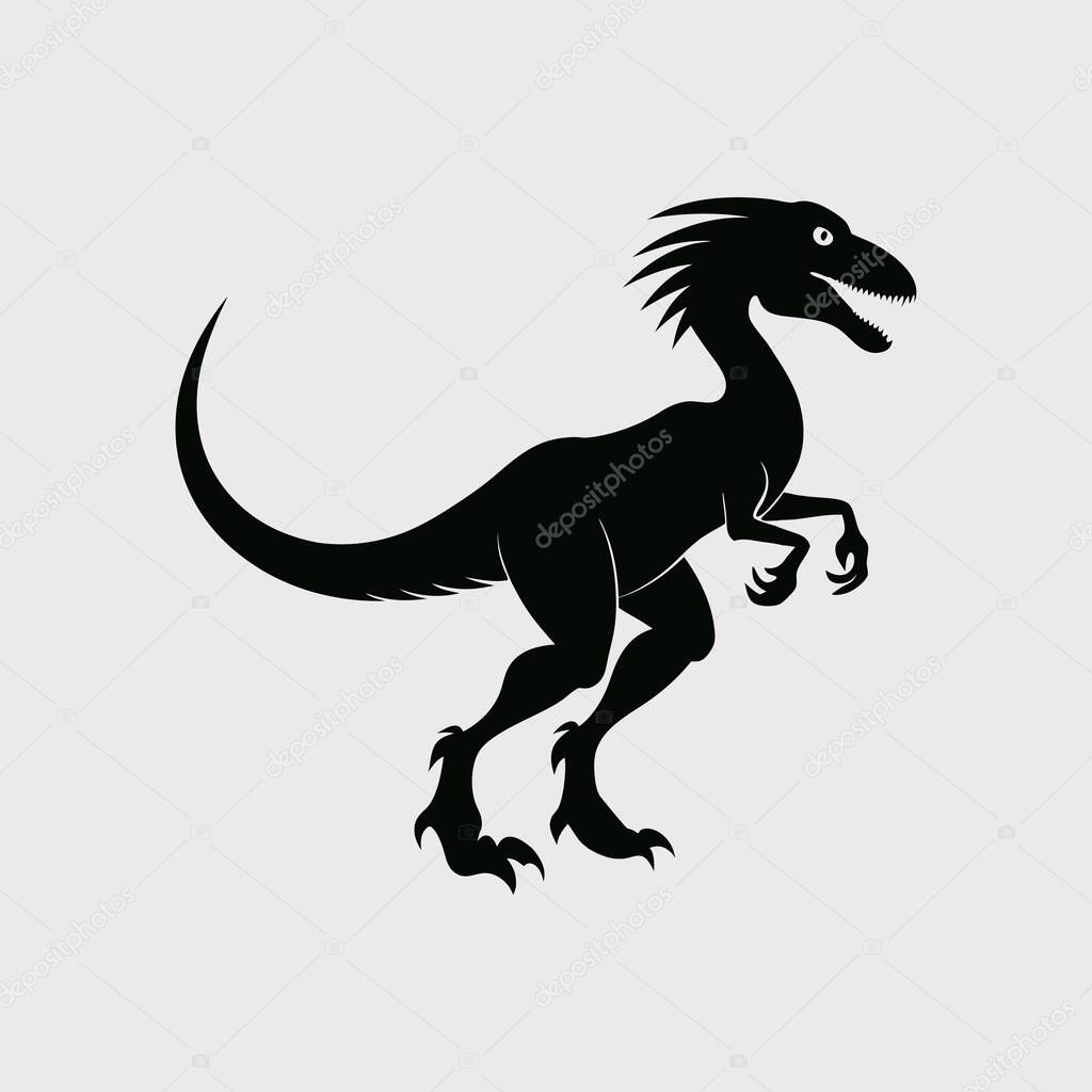 A striking black silhouette of a velociraptor, showcasing a distinctive stylized design.