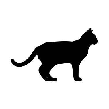 Beyaz arka planda profilde duran siyah bir kedi silueti. Net detaylar ve canlı renkler görsel cazibeyi artırır.