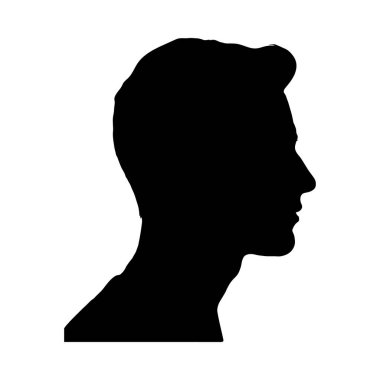 Yüz hatlarını ve şekilli saçlarını gösteren, profil görünümlü bir adamın siyah silueti. Net detaylar ve canlı renkler görsel cazibeyi artırır.