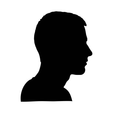 Beyaz bir arka planda, profil görünümlü bir adamın siyah silueti. Net detaylar ve canlı renkler görsel cazibeyi artırır.