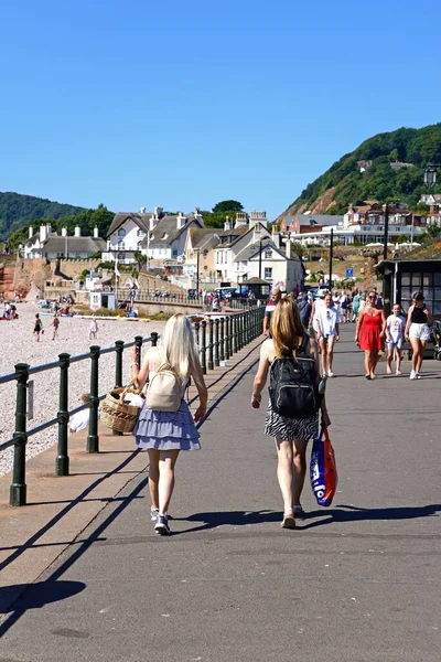 Sidmouth Reino Unido Agosto 2022 Turistas Caminhando Longo Passeio Com — Fotografia de Stock