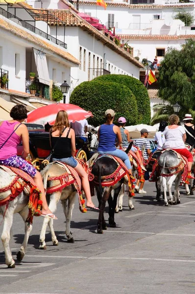Mijas Spain August 2010 Tourism Rists Enjoying Organized Burro Taxi — 图库照片