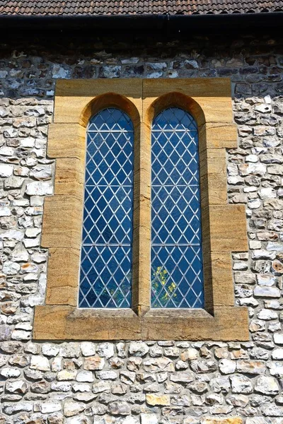 Okno Kamienia Ołowiowego Ścianie Kościoła Dobrych Pasterzy Chard Somerset Wielka — Zdjęcie stockowe