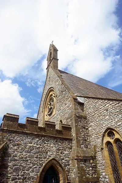 良い羊飼いの教会への入り口と鐘楼 カード サマセット イギリス ヨーロッパ — ストック写真