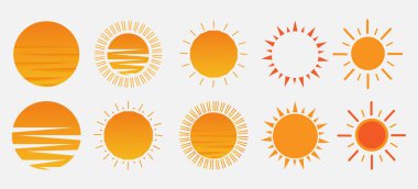Güneş batıyor. Güneş sisteminin düz simgeleri. vektör illüstrasyonu