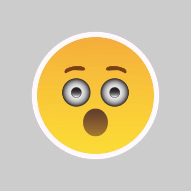 Şaşırmış ifade ifadesi. Şok olmuş ifade açık ağızla, harika ve harika hisseden gülen yüz ifadeleriyle. vektör illüstrasyonu.