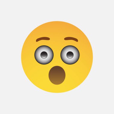 Sürpriz ve emojili ifade, beyaz üzerine izole edilmiş.