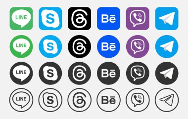 Soyut sosyal medya simgeleri koleksiyon vektörünü ayarla.