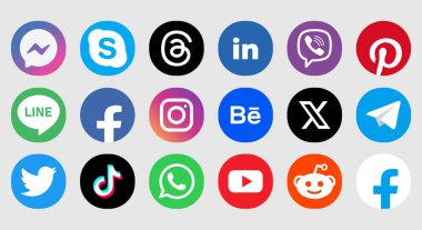 Popüler Sosyal Medya dairesel logo koleksiyonu