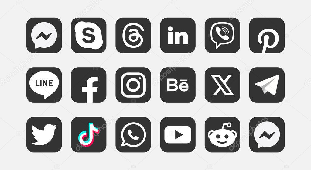 Abstract social media icons set collection vector.