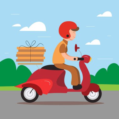 Motosiklet ve scooter vektör çizim tasarımlı teslimatçı