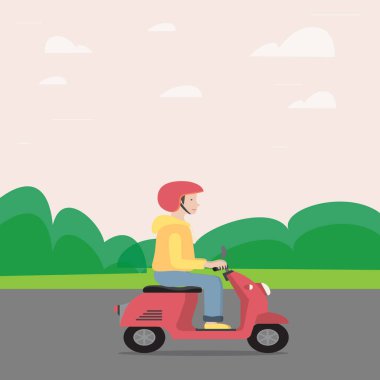 Parkta scooter süren adam, vektör çizimi.