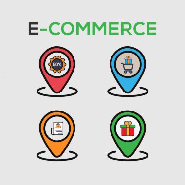 vektör düz tasarım simgelerini ayarla. E - ticaret.