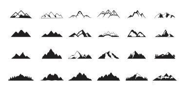 Koleksiyon çeşitli dağ siluetlerini içeriyor, açık hava macera temaları eklemek için mükemmel. Her zirve, beyaz bir arkaplanda eşsiz bir ana hatlara sahiptir..