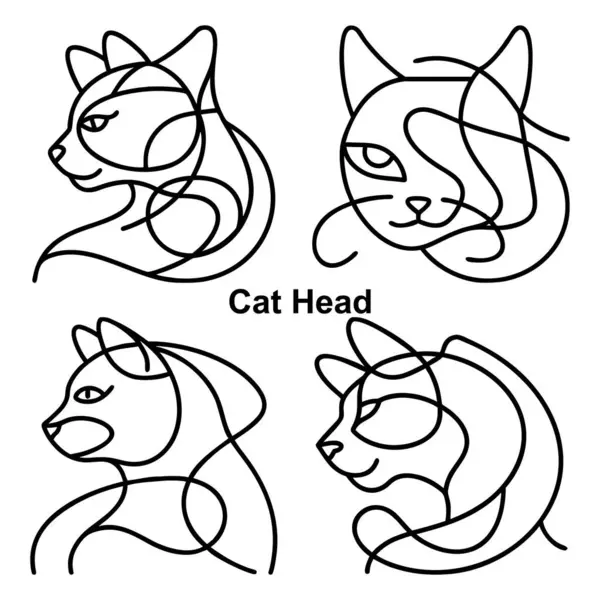 Dört minimalist kedi kafası anlamlı çizgi sanatı tarzında. Şeffaf tasarım çok yönlü kullanım ve çağdaş cazibe sunar.