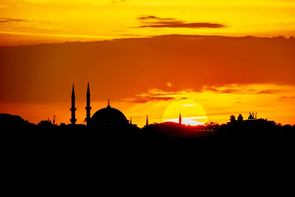 Vroeg Ochtend Zonsopgang Moskee Silhouet Istanbul — Stockfoto
