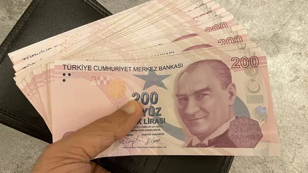 Istanbul Turkey November 2022 200 Turkish Lira Banknots Hand Finance — стоковое фото
