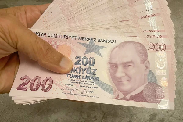 Istanbul Turquía Noviembre 2022 200 Billetes Liras Turcas Mano Para —  Fotos de Stock