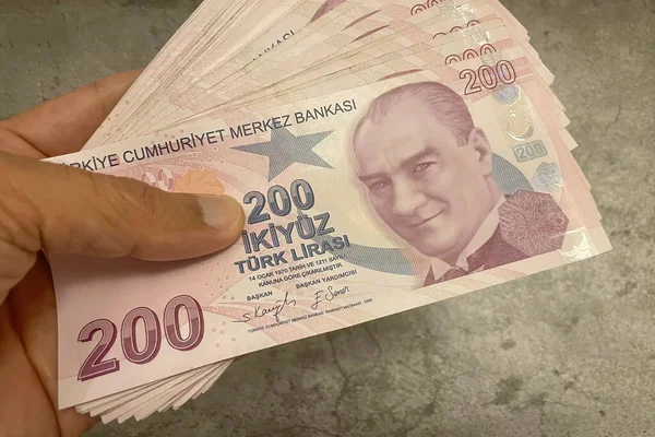 Istanbul Turquía Noviembre 2022 200 Billetes Liras Turcas Mano Para — Foto de Stock