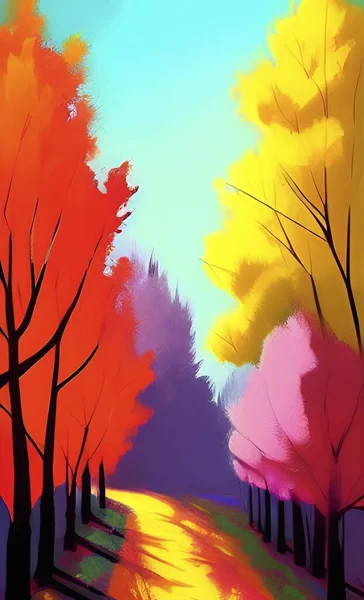 秋天绿树成荫的风景 — 图库矢量图片