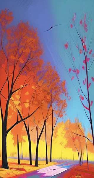 Jesienny Krajobraz Drzewami — Wektor stockowy