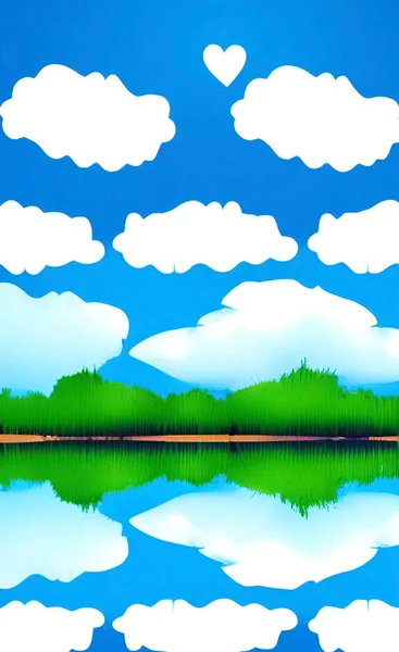 部分多云天气下的自然景观及其在湖上的反映 — 图库矢量图片