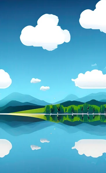 Природні Пейзажі Відображення Озері Частково Похмуру Погоду — стоковий вектор