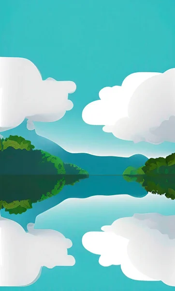 部分多云天气下的自然景观及其在湖上的反映 — 图库矢量图片