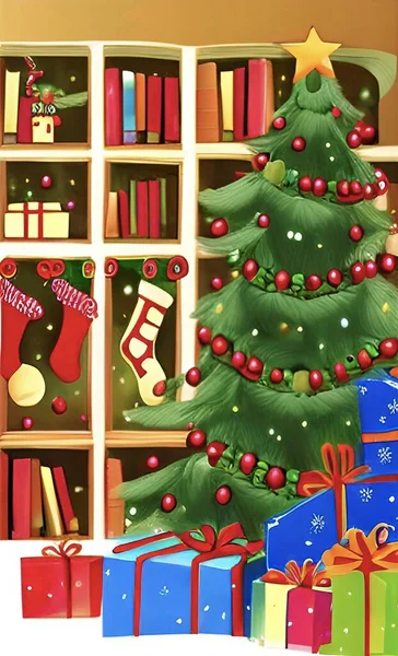 Közelkép Karácsonyfa Dekorációk Díszek — Stock Vector