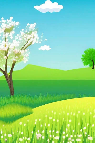 Frodig Natur Och Blommande Träd Våren — Stock vektor