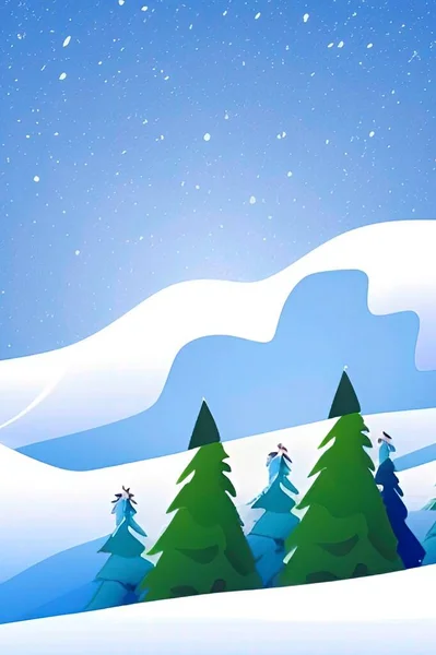 Winterlandschaft Mit Starken Schneefällen Bäume Und Hügel — Stockvektor