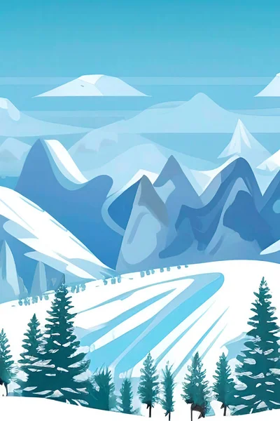 Vinterlandskap Med Tunga Snöfall Träd Och Kullar — Stock vektor