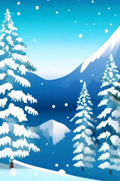 Zimní Krajina Hustým Sněžením Stromů Kopců — Stockový vektor
