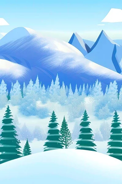 Peisaj Iarnă Copaci Dealuri Grele Zăpadă — Vector de stoc