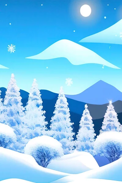 豪雪の木々や丘陵が広がる冬の風景 — ストックベクタ