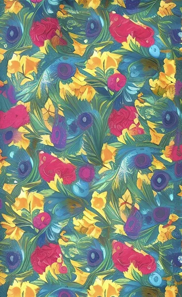 背景の多色の花模様 — ストックベクタ