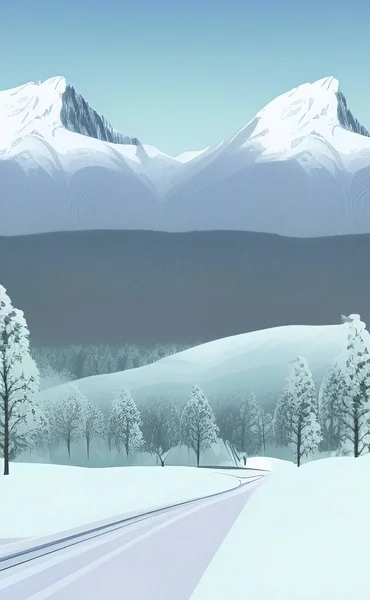 Zasněžená Příroda Dálniční Krajina Zimním Období — Stockový vektor