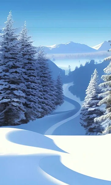 Snowy Nature Highway Landscape Winter Season — Stock Vector