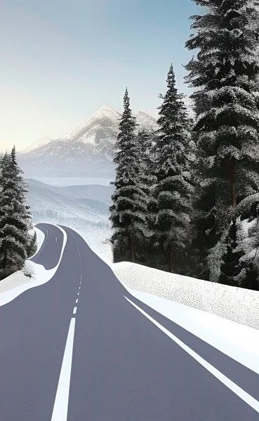 Nature Enneigée Paysage Autoroutier Hiver — Image vectorielle