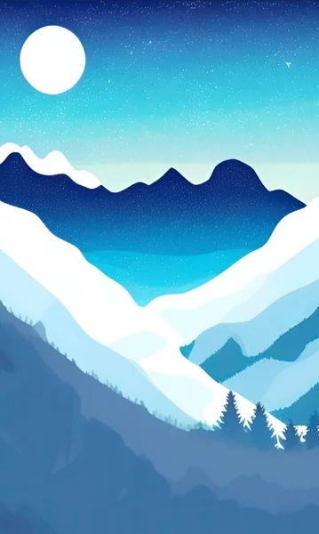 Snöiga Berg Natt Och Vinter Landskap — Stock vektor