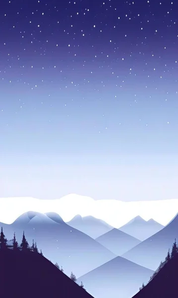 Munți Înzăpeziți Noapte Peisaj Iarnă — Vector de stoc