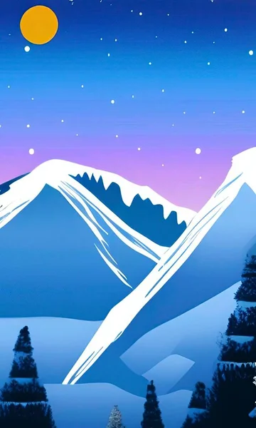 Nevadas Montañas Noche Invierno Paisaje — Archivo Imágenes Vectoriales