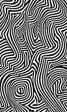 Siyah ve beyaz çizgilerle sarmal labirent etkisi.