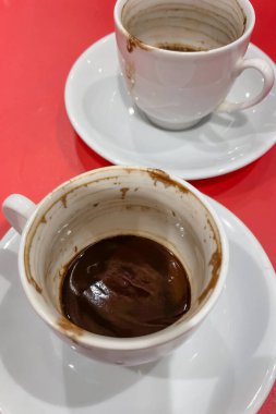 Traditional Turkish coffee. drank, empty and dirty coffee cups